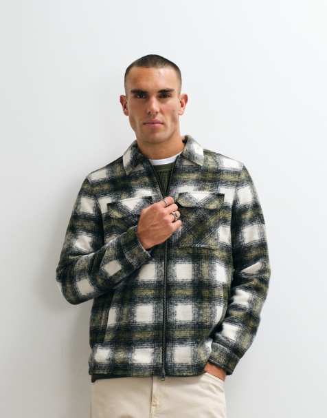 Barbour International Clayton koszula wierzchnia w kratę z zamkiem na całej długości z szczotkowanego polaru w zielono-białym kolorze - view 1