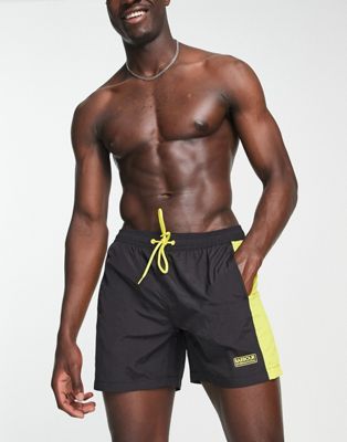 Barbour International contrast block stripe swim shorts in black