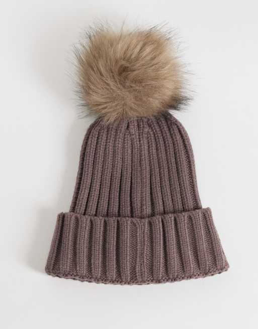 Barbour International Conway knitted pom pom beanie in truffle brown, 2 of 3