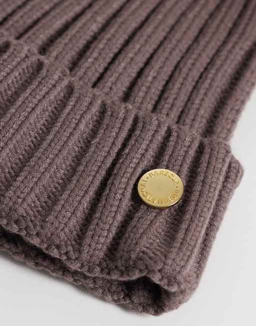Barbour International Conway knitted pom pom beanie in truffle brown, 3 of 3