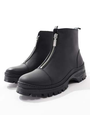 Barbour International Cora leather zip up ankle boots in black