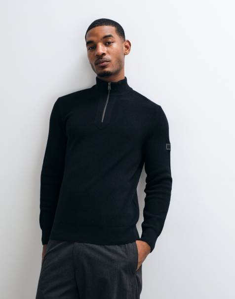 Barbour International Crawley wool blend half zip funnel neck jumper in black - view 1