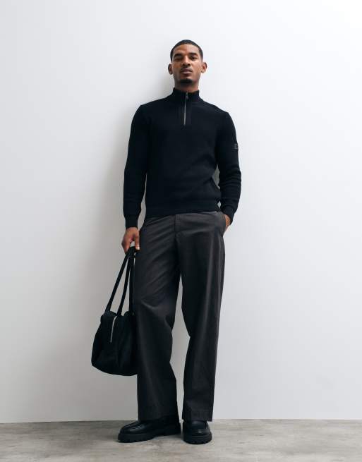 Barbour International Crawley wool blend half zip funnel neck jumper in black, 2 of 5