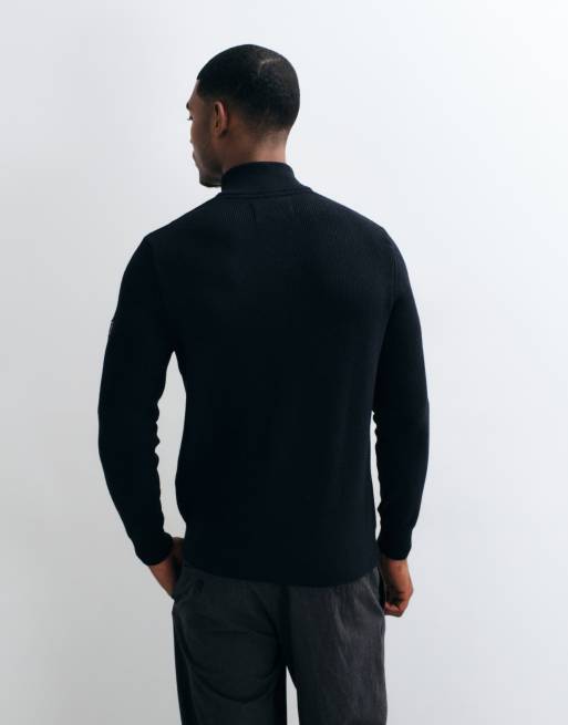 Barbour International Crawley wool blend half zip funnel neck jumper in black, 3 of 5