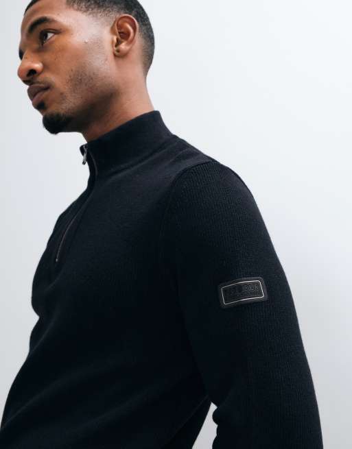 Barbour International Crawley wool blend half zip funnel neck jumper in black, 4 of 5