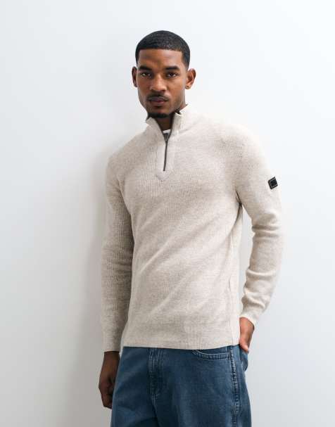 Barbour International Crawley wool blend half zip funnel neck jumper in light beige - view 1