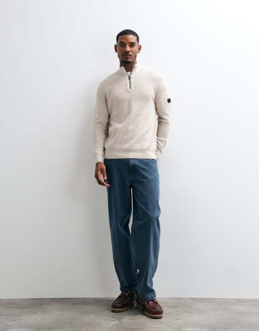 Barbour International Crawley wool blend half zip funnel neck jumper in light beige, 2 of 5