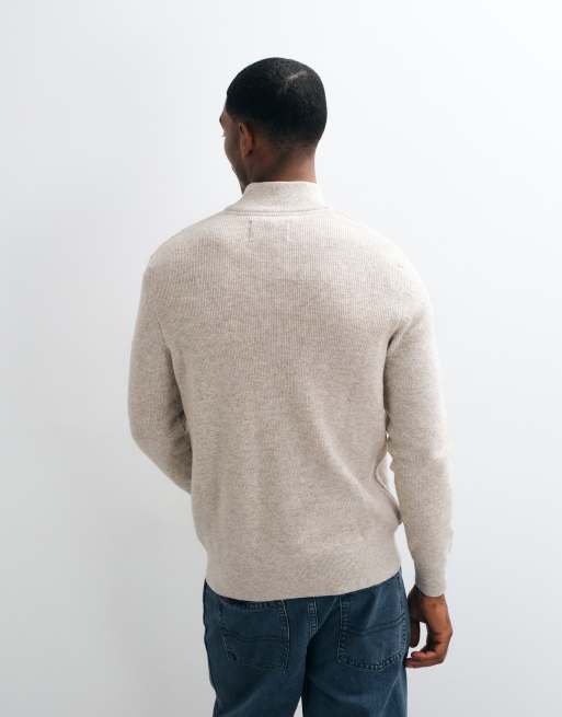 Barbour International Crawley wool blend half zip funnel neck jumper in light beige, 5 of 5