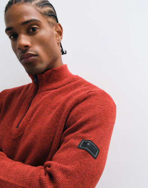 Barbour International Crawley wool blend half zip funnel neck jumper in red - view 1