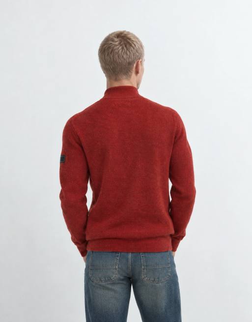 Barbour International Crawley wool blend half zip funnel neck jumper in red, 10 of 10