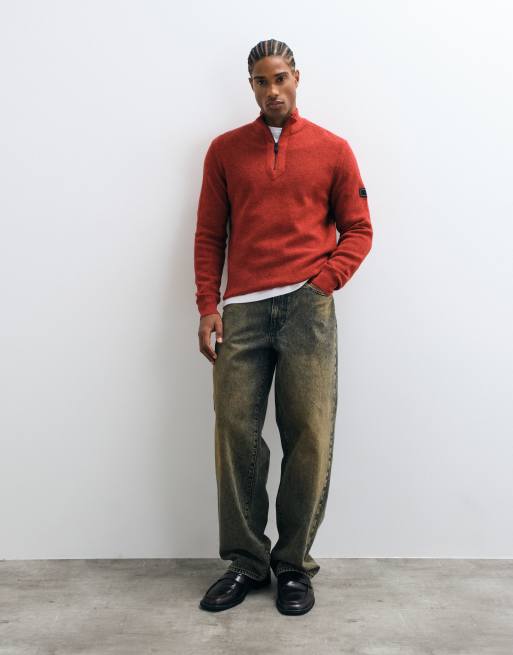 Barbour International Crawley wool blend half zip funnel neck jumper in red, 2 of 10