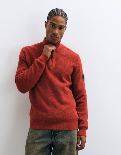 Barbour International Crawley wool blend half zip funnel neck jumper in red, 3 of 10