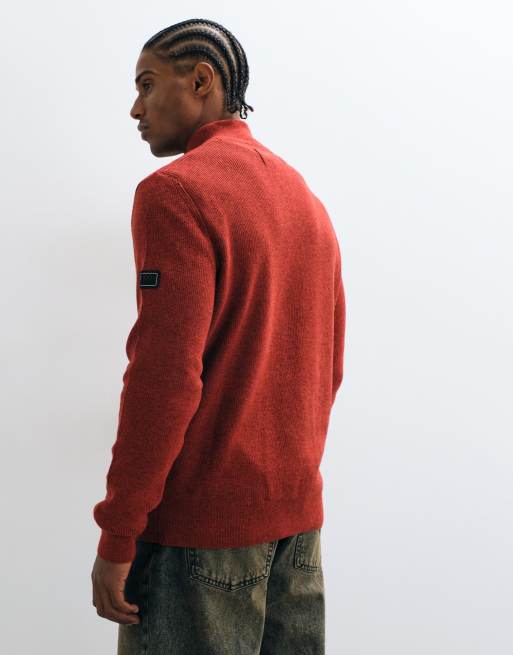 Barbour International Crawley wool blend half zip funnel neck jumper in red, 5 of 10