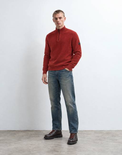 Barbour International Crawley wool blend half zip funnel neck jumper in red, 7 of 10