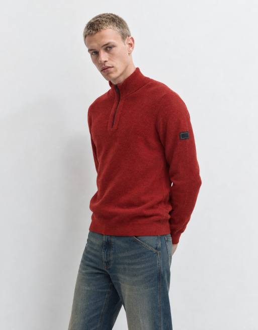 Barbour International Crawley wool blend half zip funnel neck jumper in red, 8 of 10