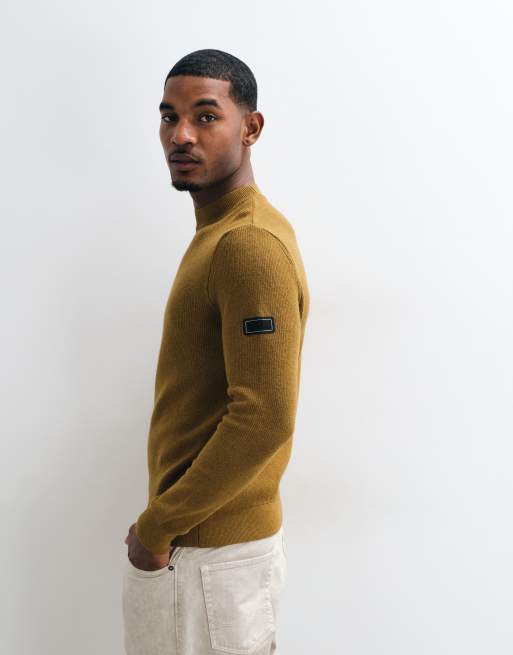 Barbour International Crawley wool blend knitted jumper in light brown, 3 of 5