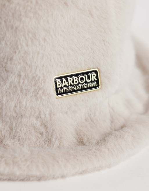 Barbour International Cyrus faux fur bucket hat in off white, 2 of 3