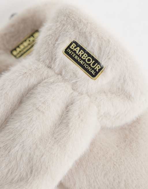Barbour International Cyrus faux fur mittens in beige, 2 of 3