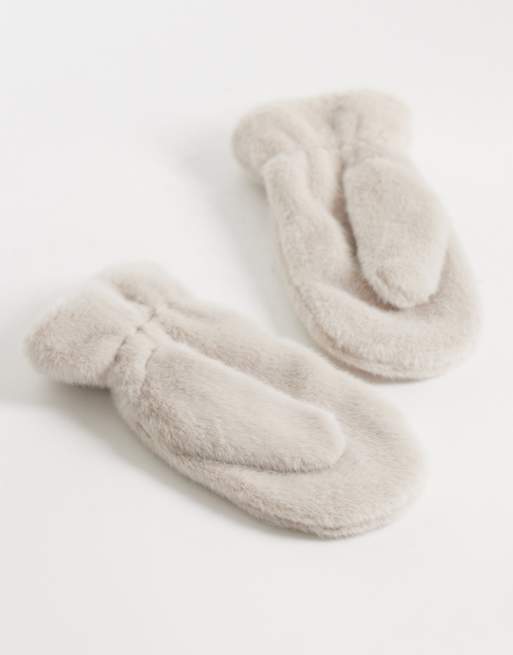 Barbour International Cyrus faux fur mittens in beige, 3 of 3