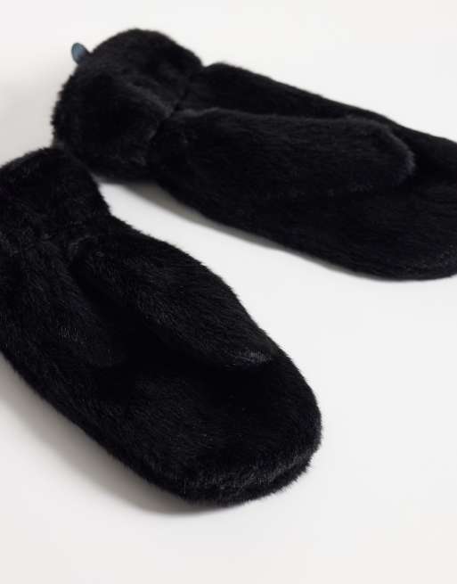 Barbour International Cyrus fuax fur mittens in black, 2 of 3