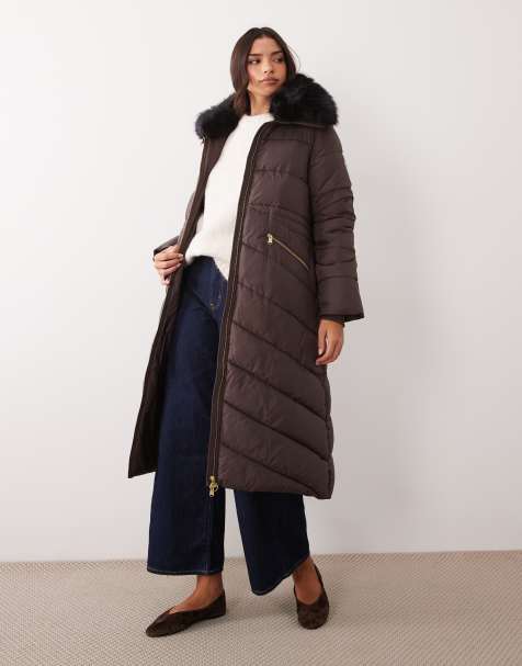 Barbour International Cyrus kurtka ocieplana o wydłużonym fasonie z faux-fur w kolorze brązowym truflowym - view 1