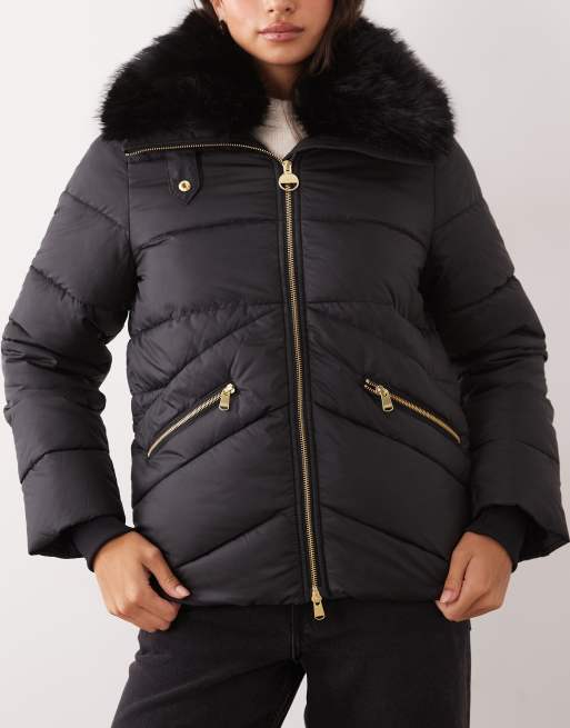 Barbour International Cyrus pufferjacka i fuskpäls, svart, 3 av 4
