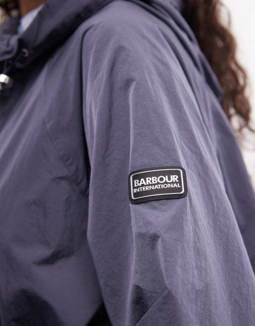 Barbour International Danica long showerproof jacket in blue, 3 of 4