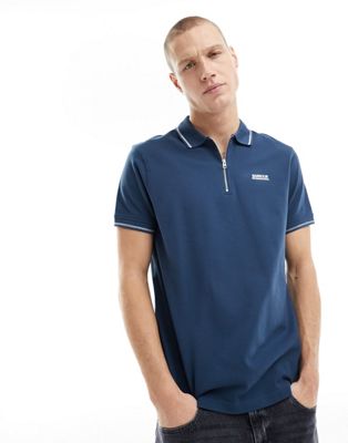 Barbour International Dean zip polo shirt in light blue