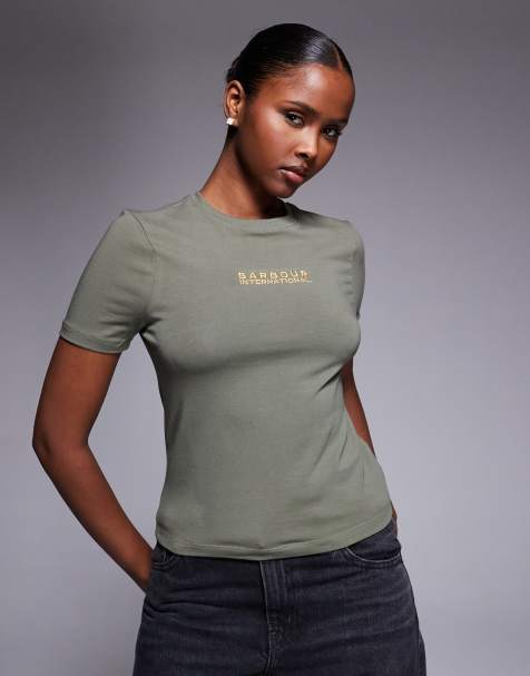 Barbour International – Devin – Kakifärgad t-shirt med logga och smal passform - view 1