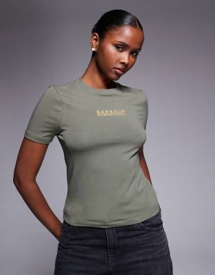 Barbour International - Devin - Schmal geschnittenes T-Shirt in Khaki mit Logo-Grün