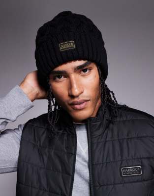 Barbour International Barbour International drift cable beanie hat in black/shadow