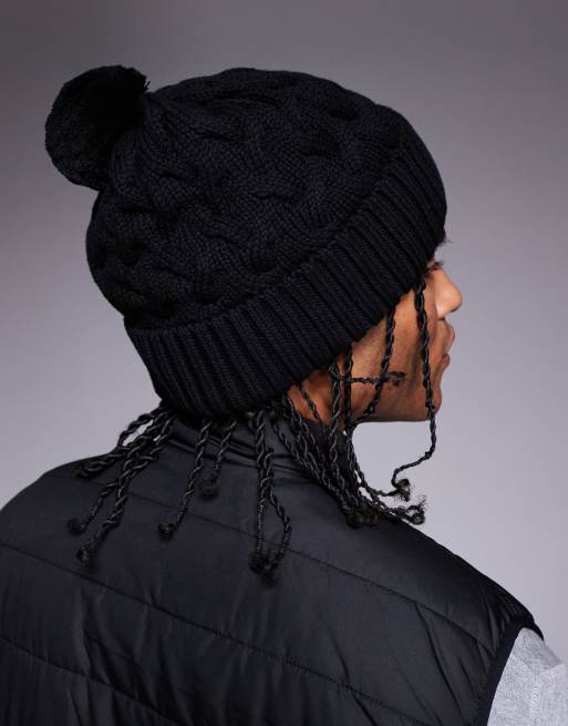 Barbour International Drift cable beanie hat in black/shadow ASOS