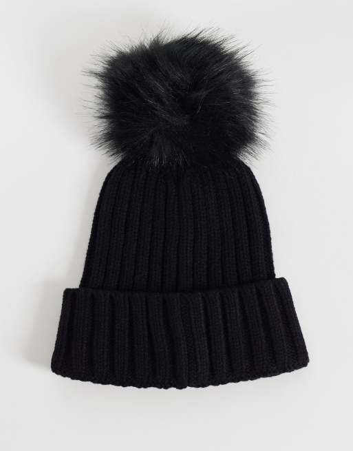Barbour International Drift cable knit pom pom beanie in black, 3 of 3