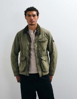 Barbour International Drifter Winter washed wax jacket in olive green