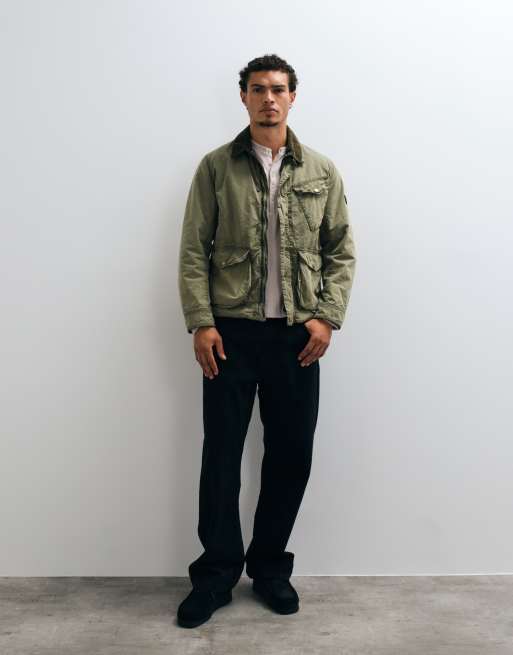 Barbour International Drifter Winter washed wax jacket in olive green, 2 of 5