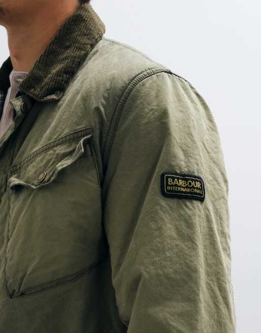 Barbour International Drifter Winter washed wax jacket in olive green, 5 of 5