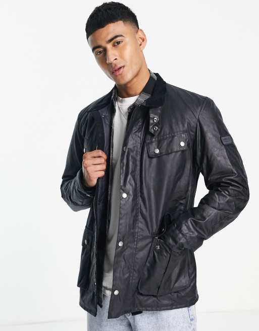 Barbour international duke slim fit wax jacket navy hotsell