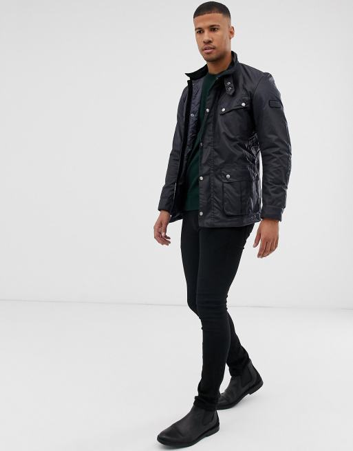 Barbour International Duke Schmal geschnittene gewachste Jacke in Navy