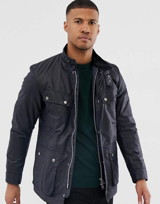 Barbour International Duke slim fit wax jacket navy ASOS