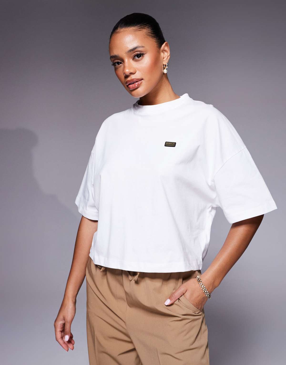 Barbour international elle boxy fit t-shirt in white