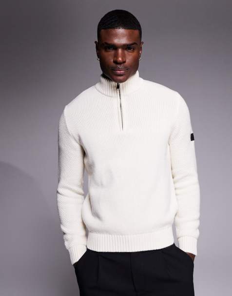 Barbour International enfield funnel neck jumper in whisper white - view 1