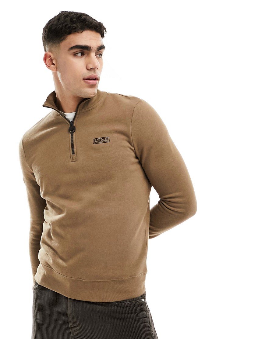 Barbour International essential half zip sweatshirt in beige-Neutral