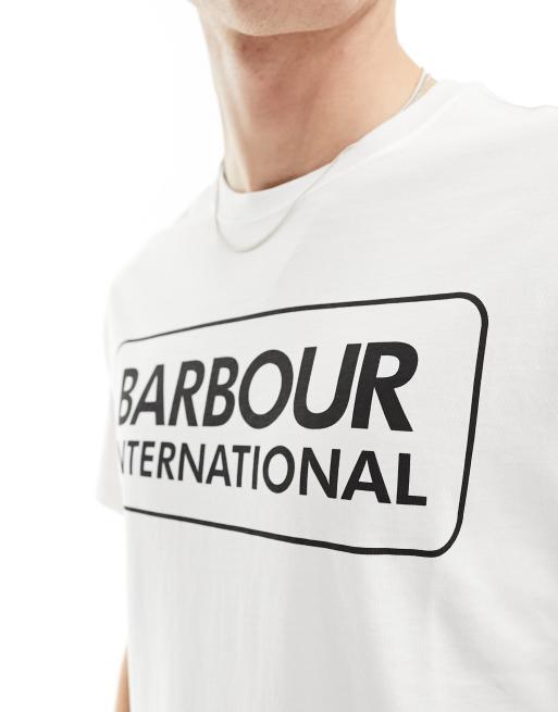 Barbour International Essential WeiBes T Shirt mit groBem Logo