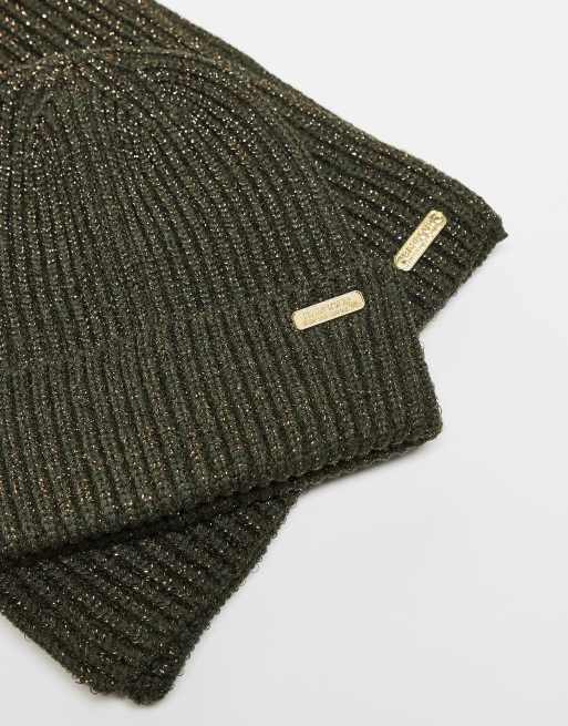 Barbour International Estoril beanie and scarf gift set in sparkle