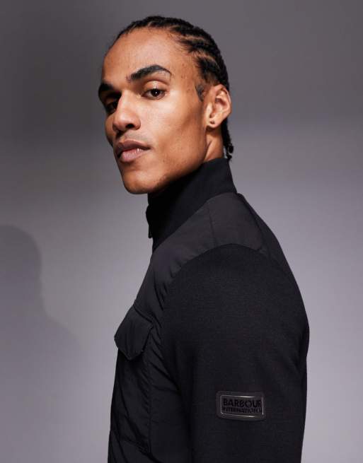Barbour International Ethan funnel neck quilted zip through sweatshirt in black, 4 of 5