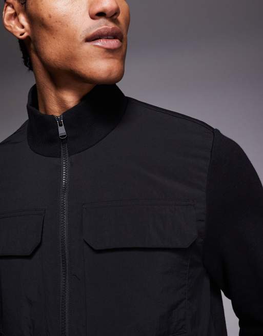 Barbour International Ethan funnel neck quilted zip through sweatshirt in black, 5 of 5
