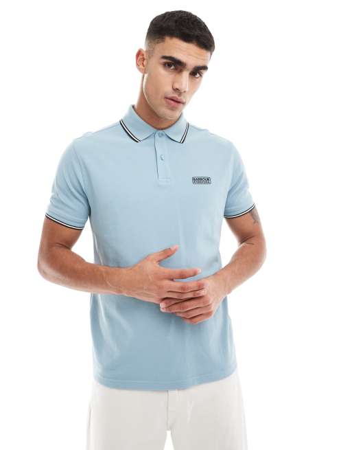 Barbour International – Evan – Jasnoniebieska koszulka polo z kontrastowym wykończeniem