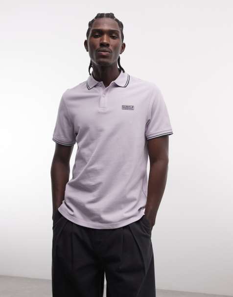 Barbour International – Evan – Kurzärmliges Polohemd in Flieder mit Logo und Zierstreifen - view 1