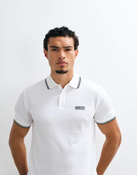Barbour International Evan polo shirt z krótkim rękawem i kontrastowym wykończeniem w kolorze białym - view 1