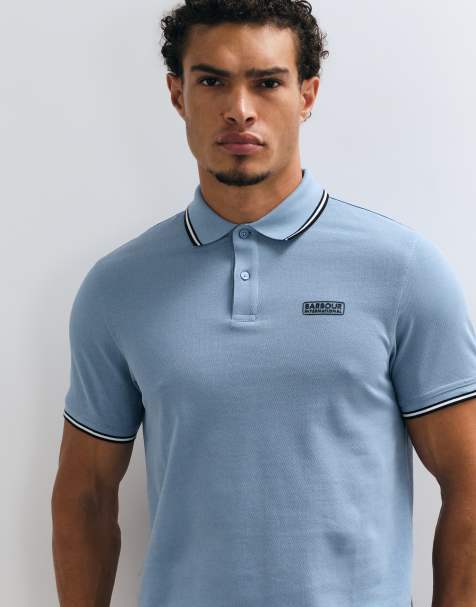Barbour International Evan short sleeve tipped polo shirt in light blue - view 1